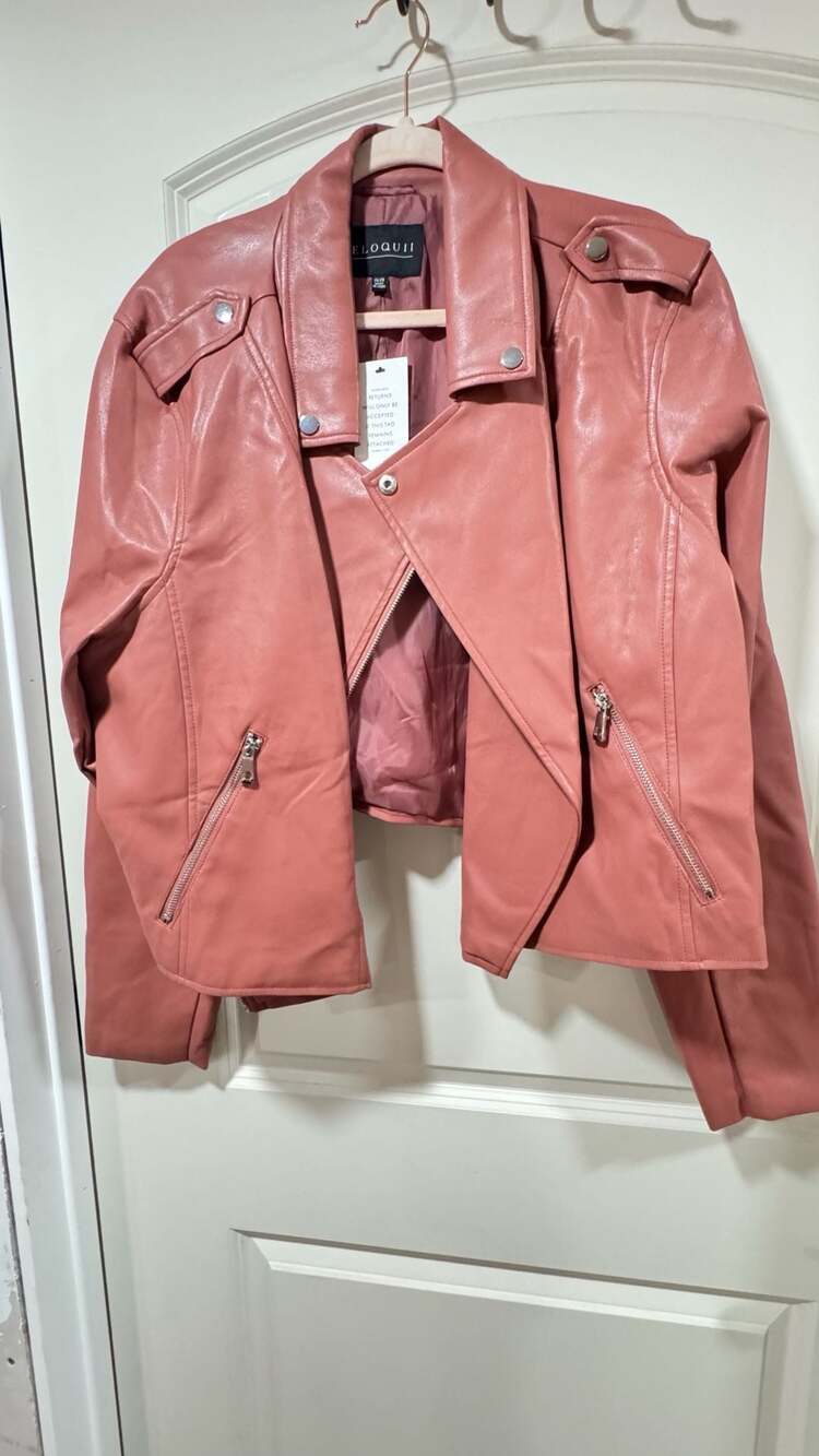 Eloquii Faux Leather Moto Jacket Mauve Pink Biker Barbiecore Chic 3X 4X